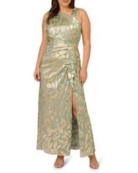 Adrianna Papell - Asymmetric Metallic Foil Leaf Gown - Lyst