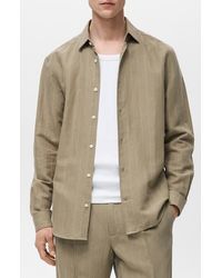 Mango - Regular Fit Stripe Linen & Cotton Button-Up Shirt - Lyst