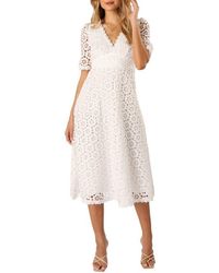 Petal & Pup - Camellia Floral Eyelet Cotton Midi Dress - Lyst