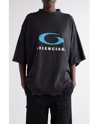 Balenciaga - Logo Oversize Distressed Cotton Graphic T-Shirt - Lyst