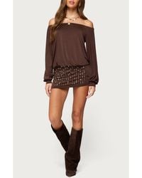Edikted - Stud Off The Shoulder Long Sleeve Backless Minidress - Lyst