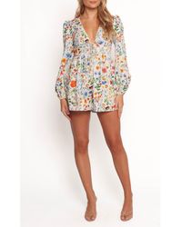 Petal & Pup - Irisa Long Sleeve Cotton & Linen Romper - Lyst