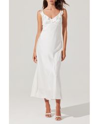 Astr - Zoie Ruffle Neck Satin Slipdress - Lyst