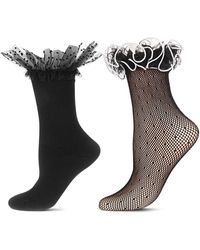 Memoi - Lace Ruffle Cuff Assorted 2-pack Ankle Socks - Lyst