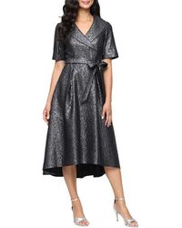 Alex Evenings - Faux Wrap Metallic Jacquard Cocktail Midi Dress - Lyst