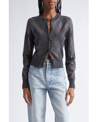 Alexander Wang - Hotfix Crystal Argyle Crop Wool Blend Cardigan - Lyst
