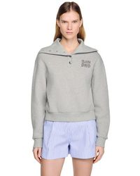 Sandro - Embroidered Split Neck Sweatshirt - Lyst