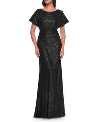 La Femme - Sequin Stretch Evening Dress With High Neckline And Dolman Sleeves - Lyst