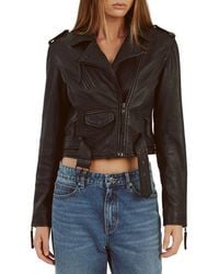 Bardot - Crop Leather Moto Jacket - Lyst