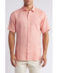Peter Millar - Sandblast Geo Print Short Sleeve Linen Button-up Shirt - Lyst