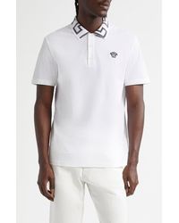 Versace - Metallic Greca Collar Piqué Polo - Lyst