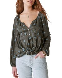 Lucky Brand - Floral Smocked Babydoll Top - Lyst