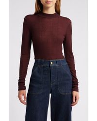 FRAME - Lace Mesh Mock Neck Top - Lyst