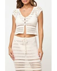 LSPACE - Tula Semisheer Crop Cotton Open Stitch Cover-Up Top - Lyst