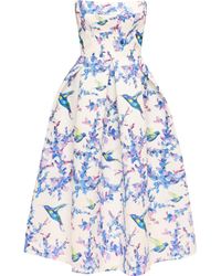 Millà - Strapless Midi Corset Dress With A Floral Print - Lyst
