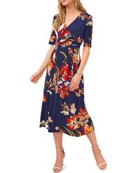 Chaus - Floral Wrap Front Knit Midi Dress - Lyst