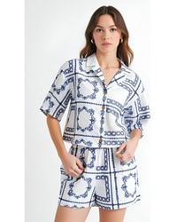 Modenaire - Embroidered Tile Print Button Up Shirt And Elastic Waist Shorts Set - Lyst