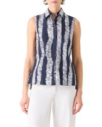 Akris Punto - Scribble Wave Print Sleeveless Cotton Poplin Button-Up Shirt - Lyst