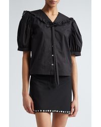 Sandy Liang - Florent Puff Sleeve Cotton Poplin Button-up Shirt - Lyst