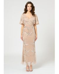 Beauut - Embellished Sequin Beaded Maxi Dress With Cape Sleeve - Lyst