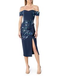 Dress the Population - Alani Sequin Detail Off The Shoulder Midi Cocktail Dress - Lyst