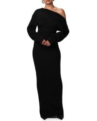 Naked Wardrobe - One-Shoulder Long Sleeve Maxi Sweater Dress - Lyst