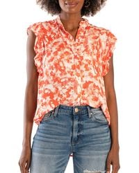 Kut From The Kloth - Katalia Ruffle Cap Sleeve High-low Button-up Top - Lyst
