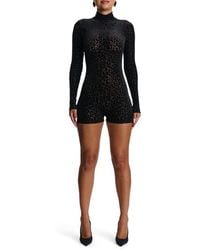Naked Wardrobe - Burnout Mock Neck Long Sleeve Romper - Lyst