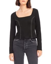 Fifteen Twenty - Contrast Stitch Faux Suede Top - Lyst