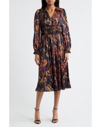 Julia Jordan - Ikat Long Sleeve Stretch Satin Midi Dress - Lyst