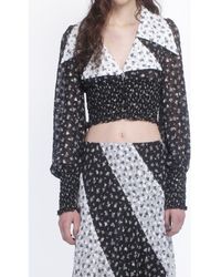Anna Sui - Ditsy Dot Chiffon Collared Smocked Top - Lyst