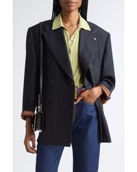 Versace - Pinstripe Double Breasted Virgin Wool Blazer - Lyst