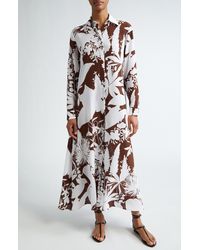 Michael Kors - Shadow Floral Print Long Sleeve Silk Crêpe De Chine Shirtdress - Lyst