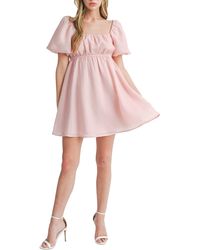 All In Favor - Puff Sleeve Babydoll Minidress In At Nordstrom, Size Large - Lyst