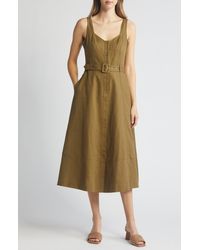 PAIGE - Arienne Sleeveless Belted Linen & Cotton Midi Dress - Lyst
