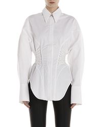 Mugler - Corset Waist Cotton Poplin Button-up Shirt - Lyst