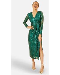 Yumi' - Sequin Midi Long Sleeve Wrap Dress - Lyst