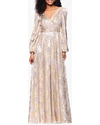 Betsy & Adam - Metallic Crinkle Print Long Sleeve A-Line Gown - Lyst