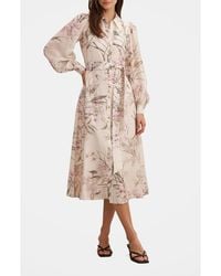 EVER NEW - Hazel Long Sleeve Floral Print Midi Shirtdress - Lyst