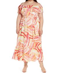 DONNA MORGAN FOR MAGGY - Mix Stripe Off The Shoulder Maxi Dress - Lyst