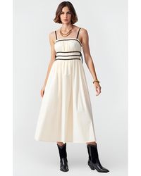 Modenaire - Smocked Waist Midi Dress With Contrast Trim And Spaghetti Straps - Lyst