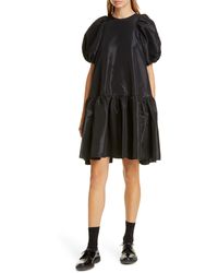 Cecile Bahnsen Alexa Puff Sleeve Faille Babydoll Dress - Black