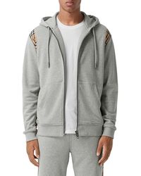 logo print vintage check panel cotton hooded top