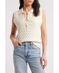 FRAME - Cable Wool Sleeveless Polo Sweater - Lyst