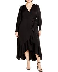 City Chic - Oki Long Sleeve Wrap Maxi Dress - Lyst
