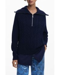 Desigual - Mixed Media Oversize Cable Half Zip Sweater - Lyst