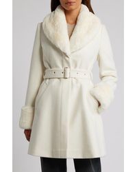 Via Spiga - Belted Wool Blend Coat With Faux Fur Trim - Lyst