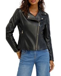 Kensie - Peplum Back Faux Lether Moto Jacket - Lyst