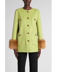 Valentino Garavani - Compact Drape Wool & Cashmere Jacket With Genuine Shearling Cuffs - Lyst