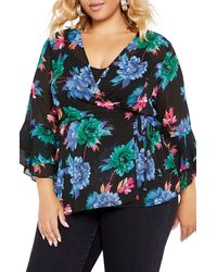 City Chic - Charlie Floral Print Wrap Top - Lyst